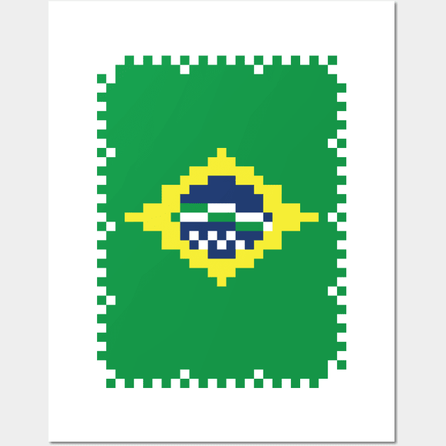 Flag of Brazil - Post Stamp - Pixels Wall Art by outofthepixel